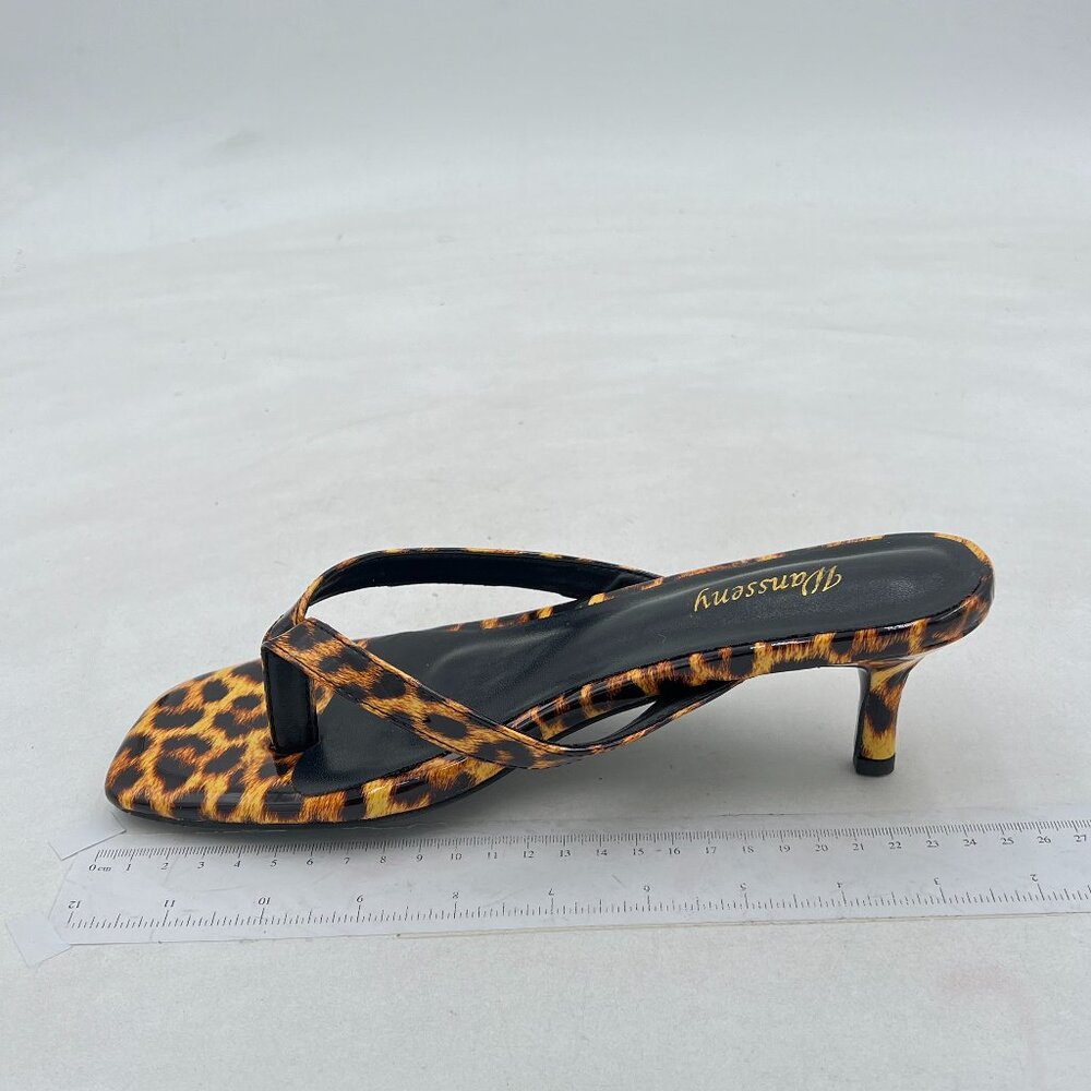 Leopard Thong Open Toe Low Heel Flip Flops Slip on Mules Summer Sandals